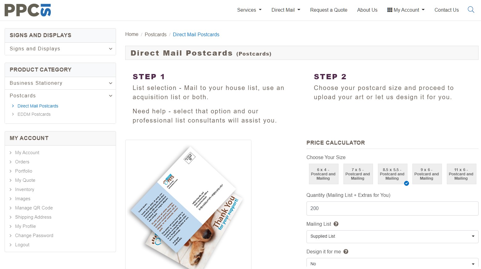 Step 2 - Choose postcard size